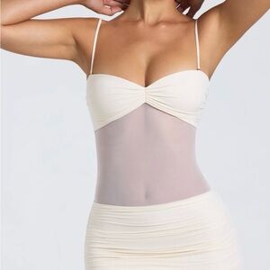 Oh Polly Eislyn Paneled Ruched Mini Dress in Ivory